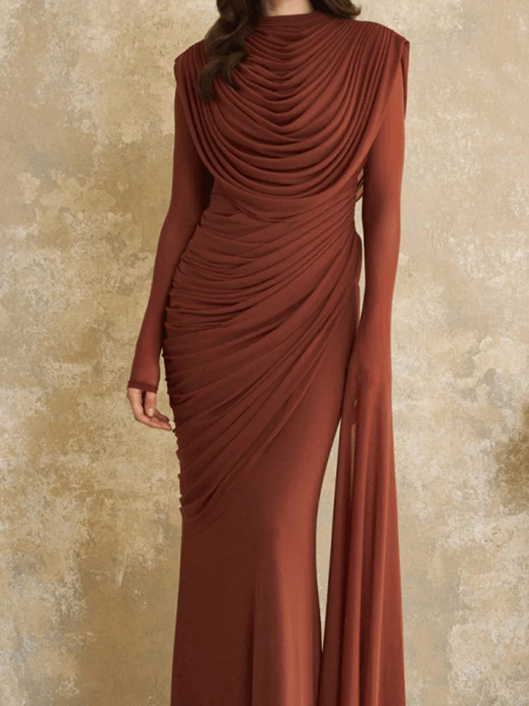 Long Sleeve Solid Color Slim Banquet Dress