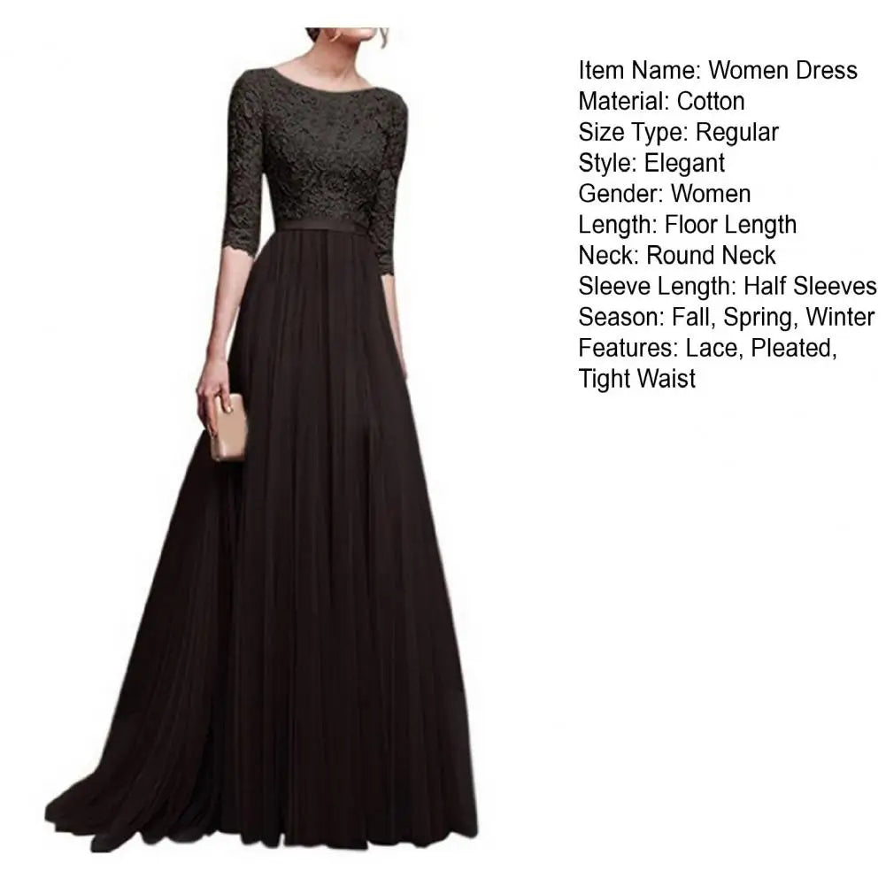 Lace Flower Embroidery Pleated Floor Length Women Chiffon Long Dress
