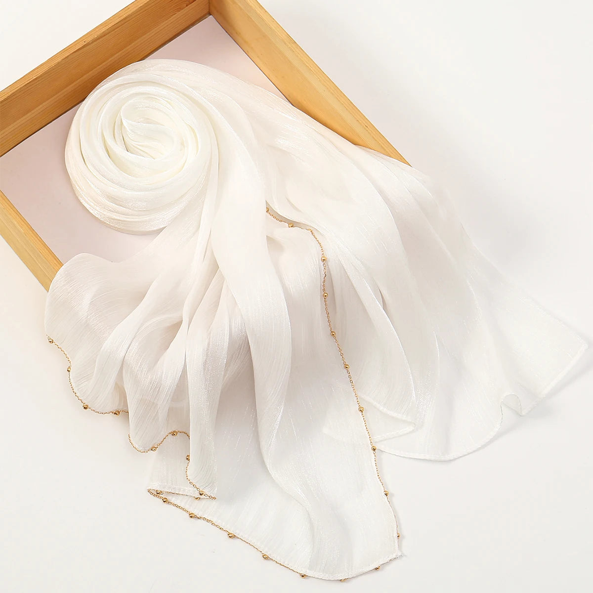 Beaded Silk Crinkle Shimmer Pleated Scarf