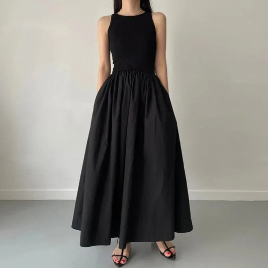 New Summer Simple Elegant Black Long Dresses