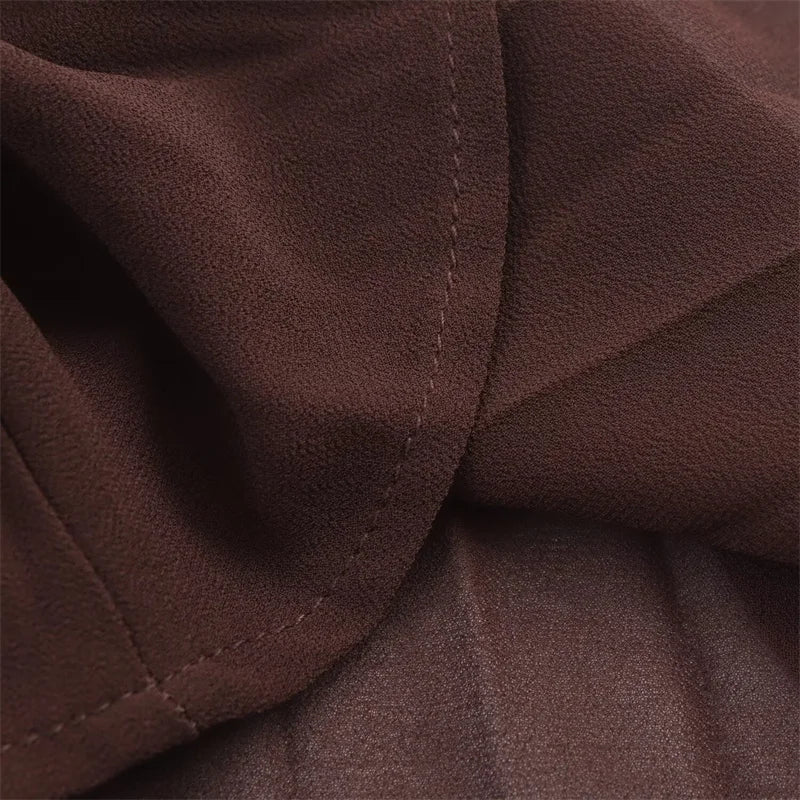 Russet Long Sleeves with Belt Pleated Embellished Midi Dress