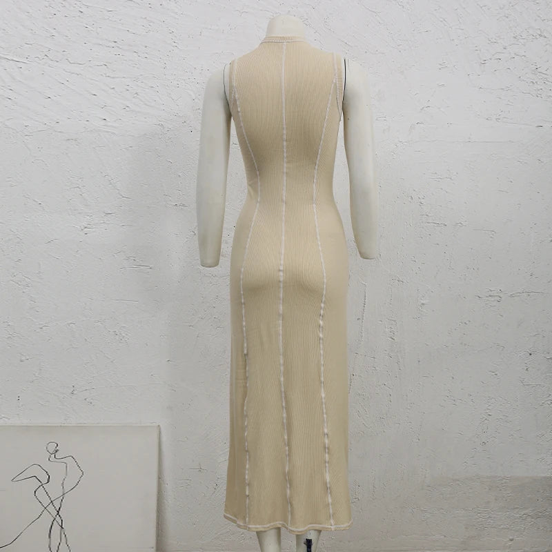 French Style Knitted Midaxi Dresses for Women Casual Solid Sleeveless