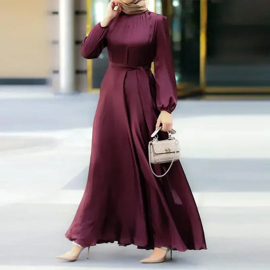 Women Arabian Simple Loose Solid Elegant Maxi Dress