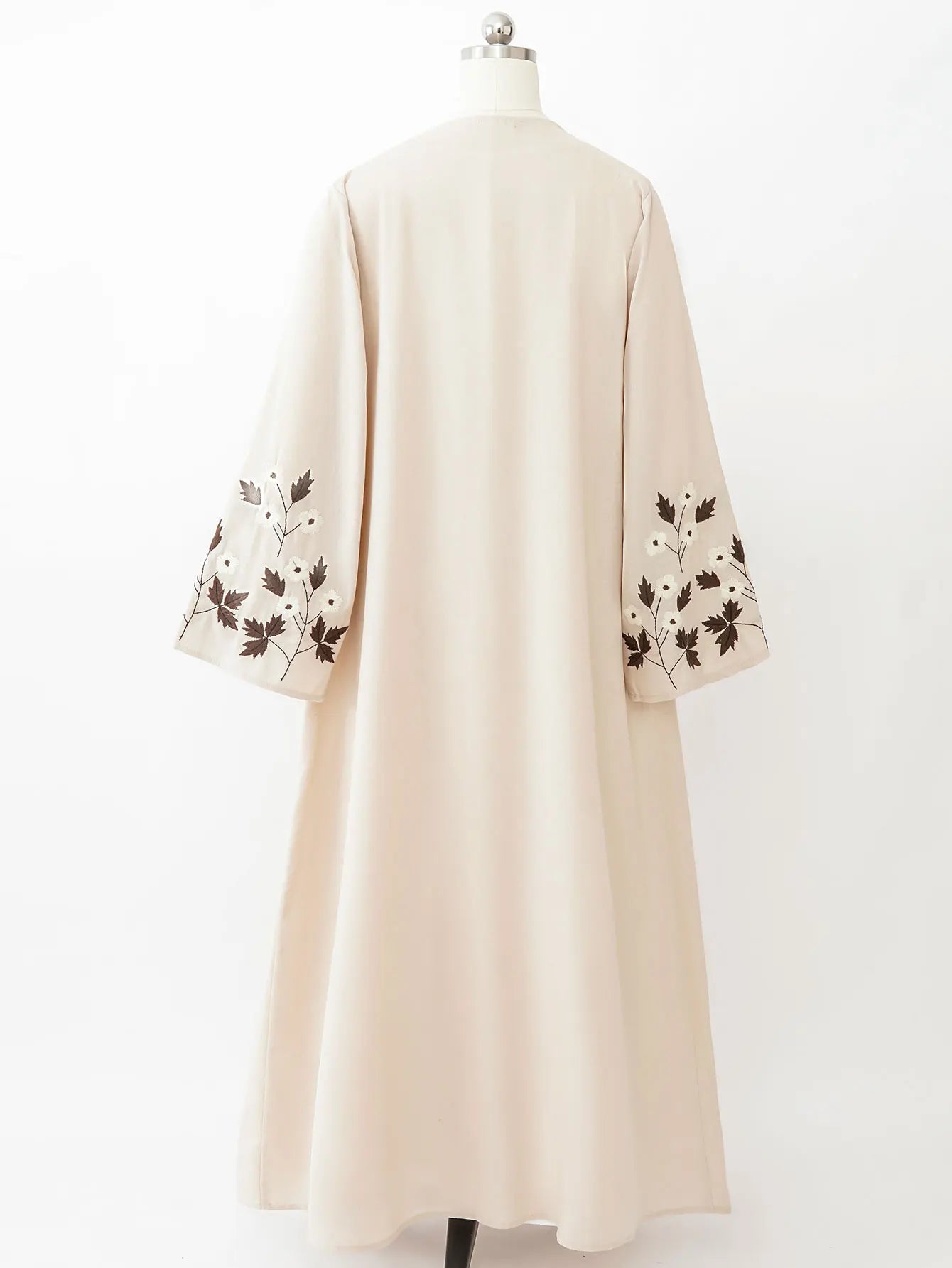 Apricot Abaya with Floral Embroidered Cuff