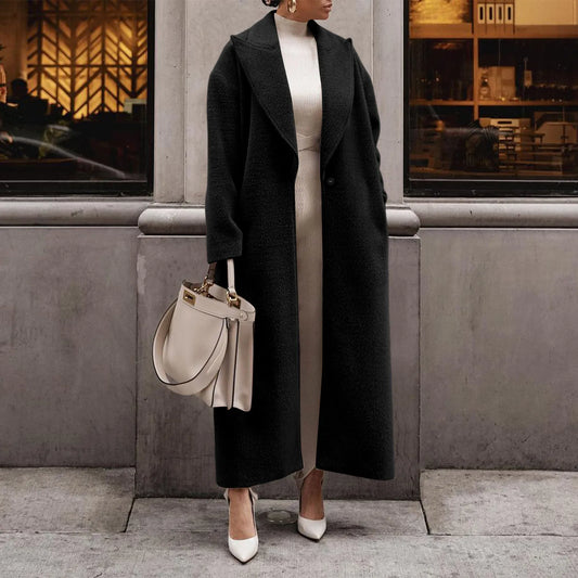 Single Button-Down Coat Plush Thickened Loose Straight Coat with Pocket