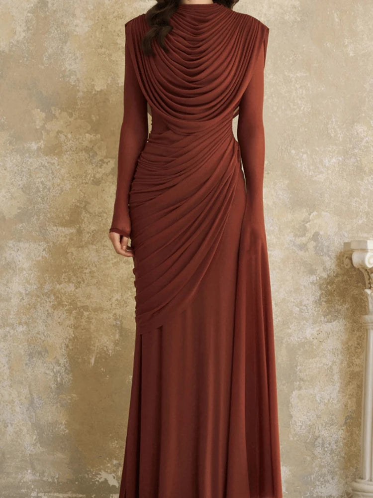 Long Sleeve Solid Color Slim Banquet Dress