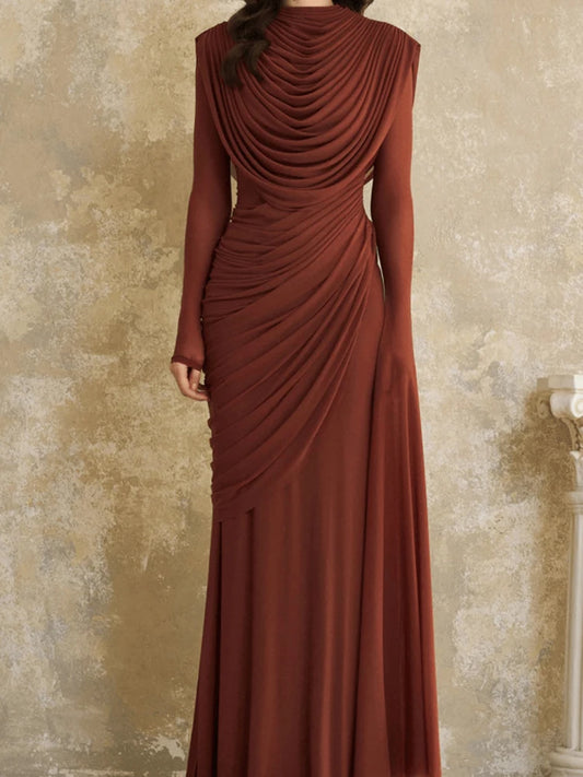 Long Sleeve Solid Color Slim Banquet Dress