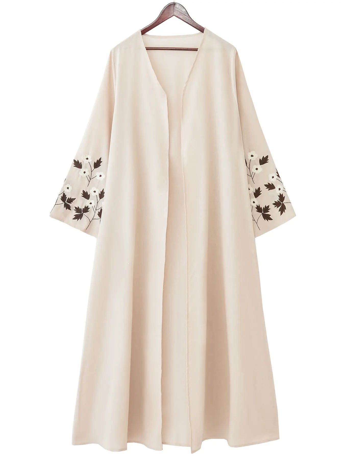 Apricot Abaya with Floral Embroidered Cuff