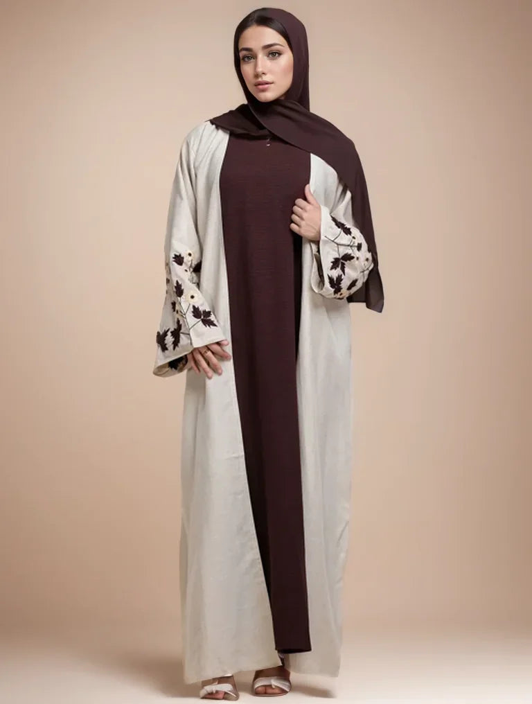 Apricot Abaya with Floral Embroidered Cuff
