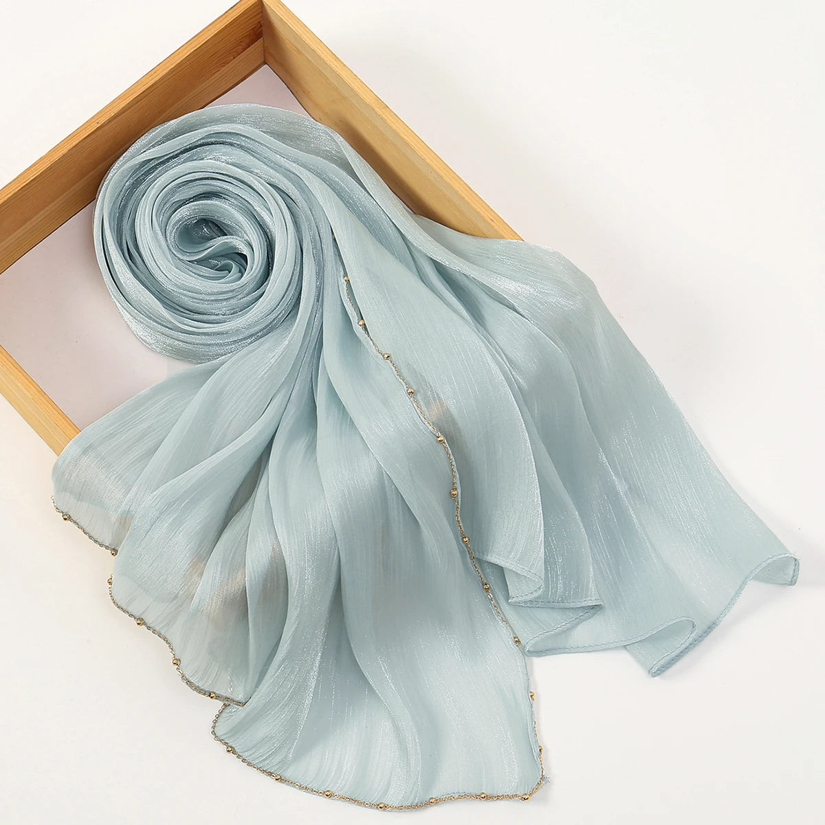 Beaded Silk Crinkle Shimmer Pleated Scarf