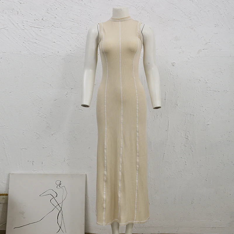 French Style Knitted Midaxi Dresses for Women Casual Solid Sleeveless