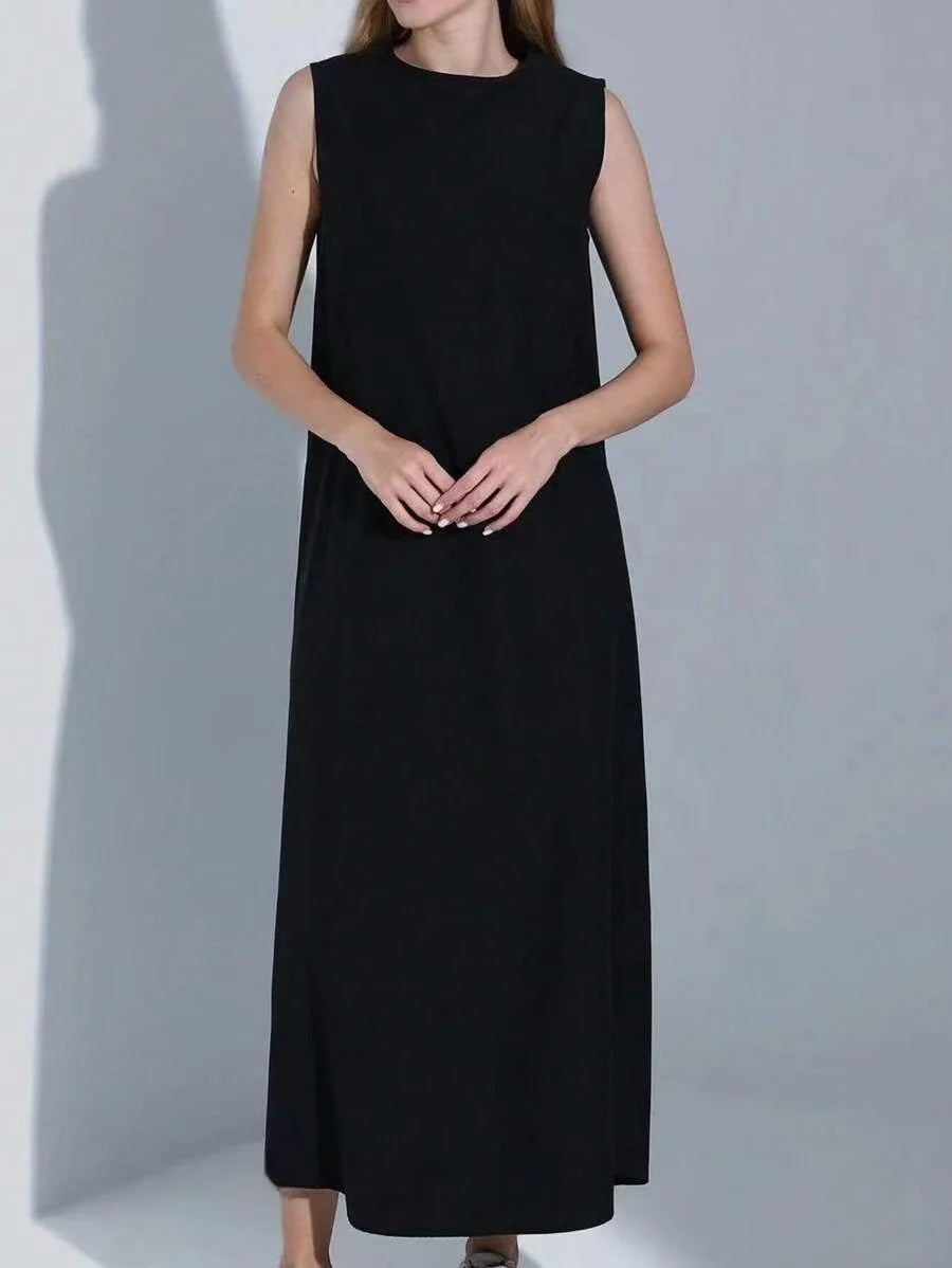 Simple Vest Dress Loose Round Neck Draped Straight Skirt