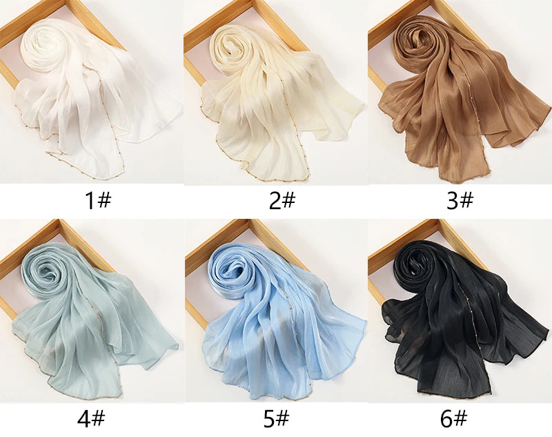 Beaded Silk Crinkle Shimmer Pleated Scarf