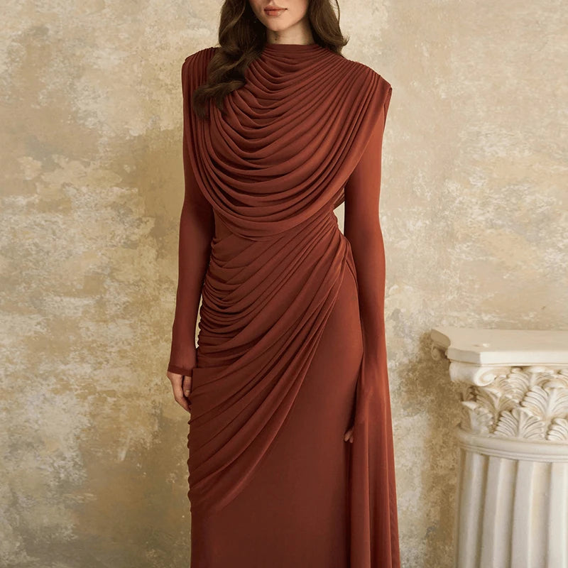 Long Sleeve Solid Color Slim Banquet Dress