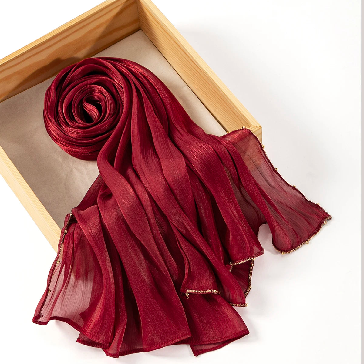 Beaded Silk Crinkle Shimmer Pleated Scarf