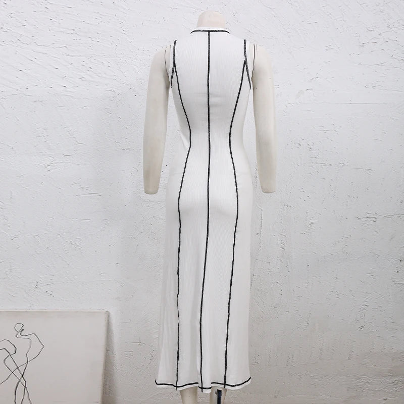 French Style Knitted Midaxi Dresses for Women Casual Solid Sleeveless