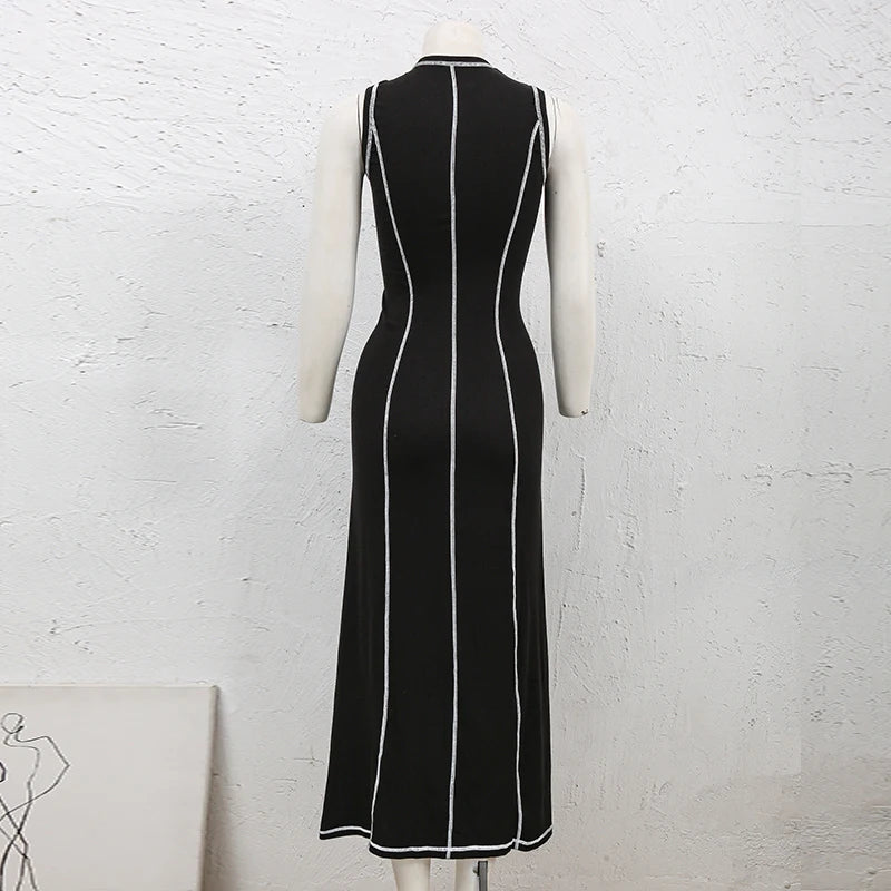 French Style Knitted Midaxi Dresses for Women Casual Solid Sleeveless