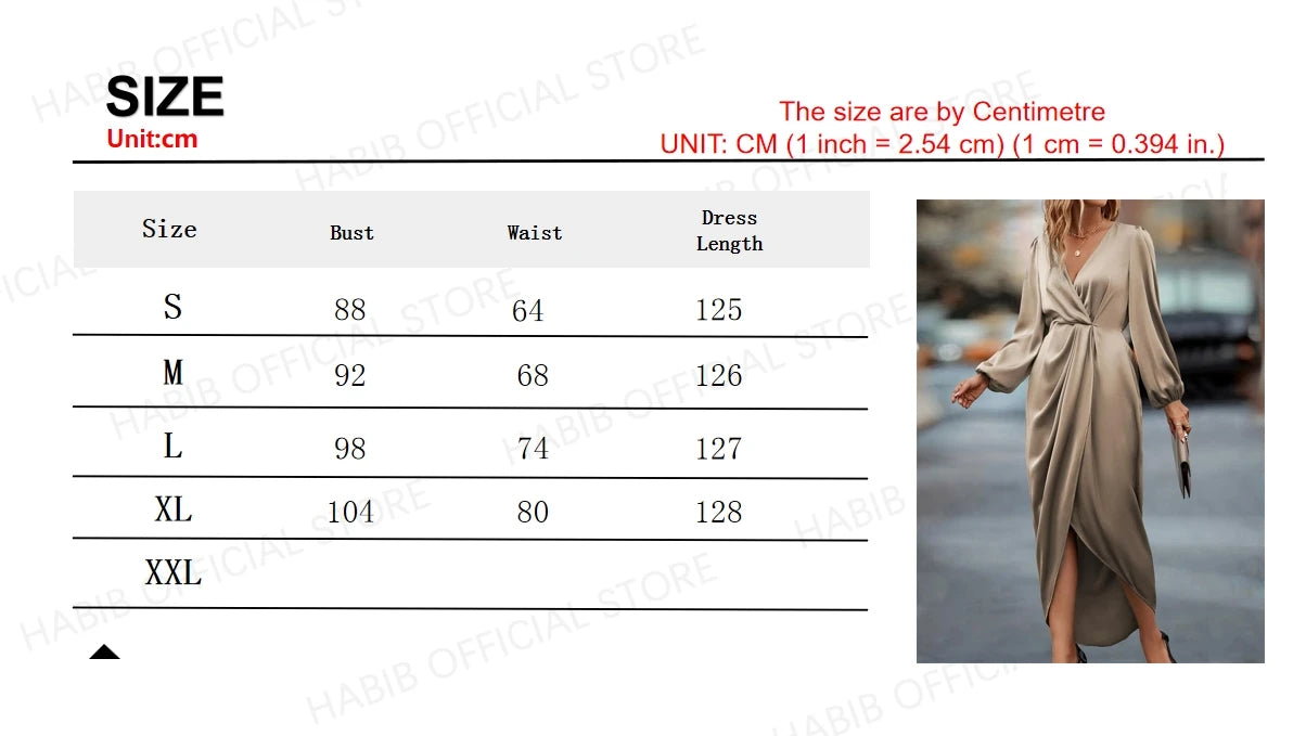 Satin Dress Solid Draped Dress Silk V-Neck Satin Long Sleeve