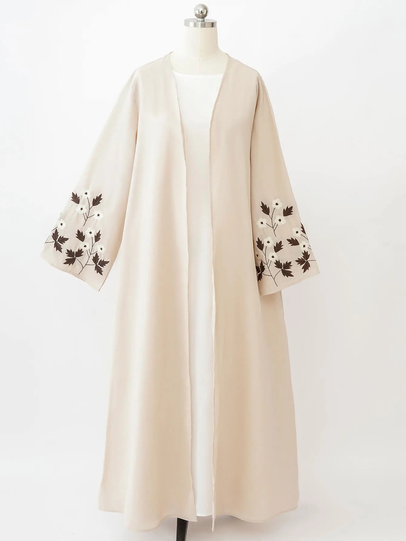 Apricot Abaya with Floral Embroidered Cuff