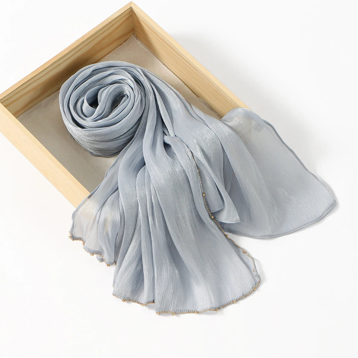 Beaded Silk Crinkle Shimmer Pleated Scarf