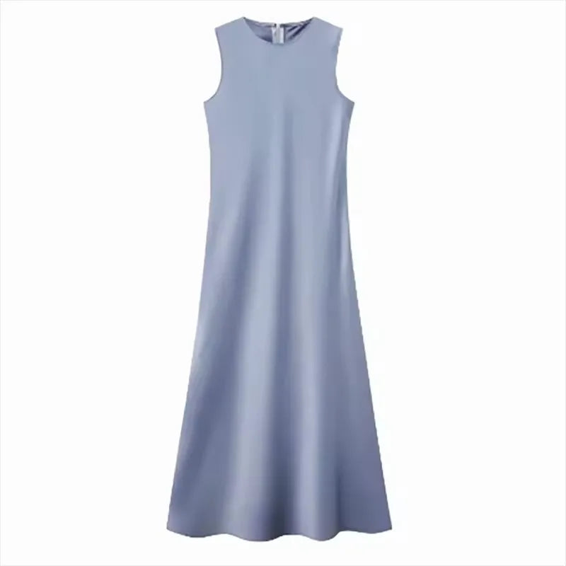Soft Silk Satin Vest Dress Knitted Top Match Set Maxi Length Woman Chic Dress Set