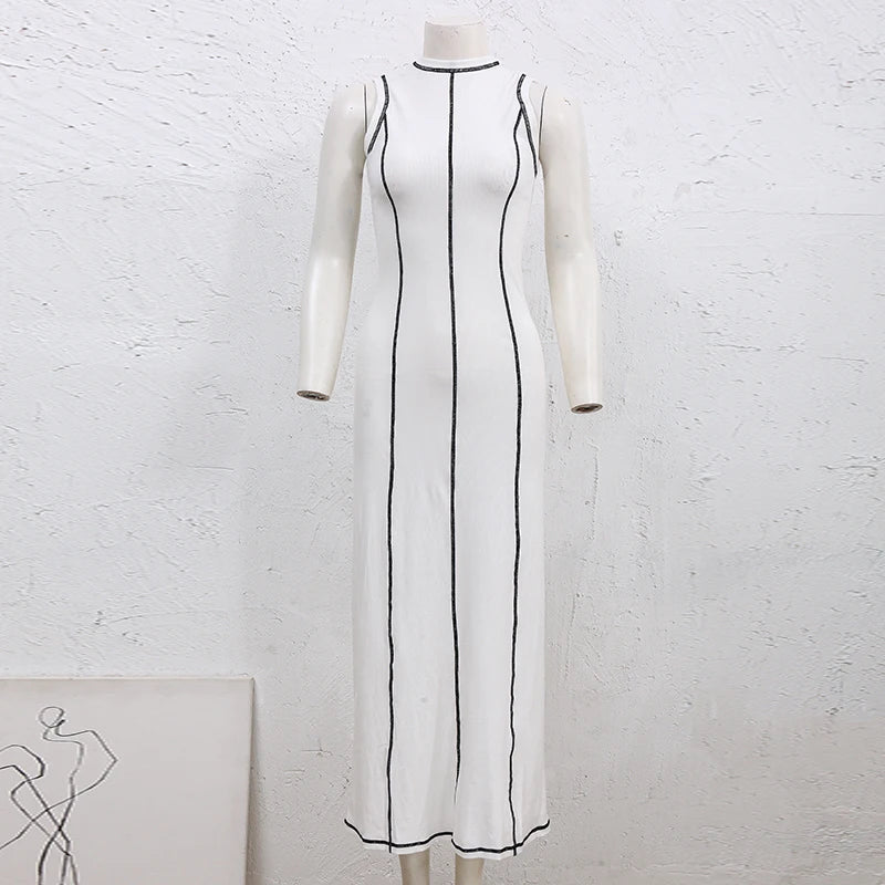 French Style Knitted Midaxi Dresses for Women Casual Solid Sleeveless