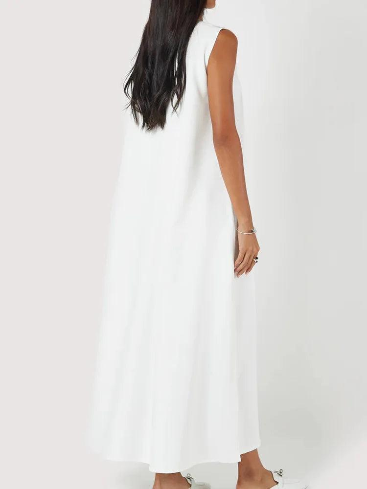 Simple Vest Dress Loose Round Neck Draped Straight Skirt