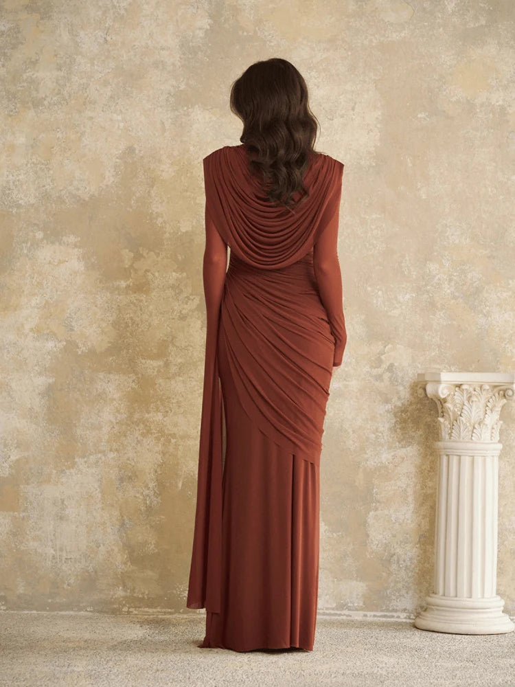 Long Sleeve Solid Color Slim Banquet Dress