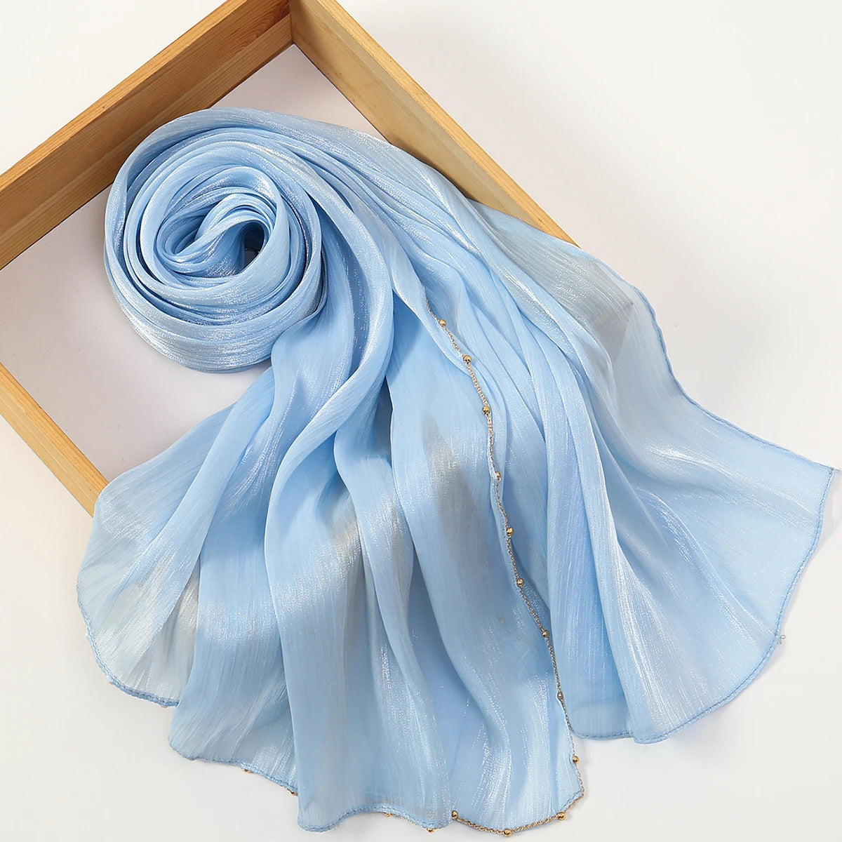 Beaded Silk Crinkle Shimmer Pleated Scarf