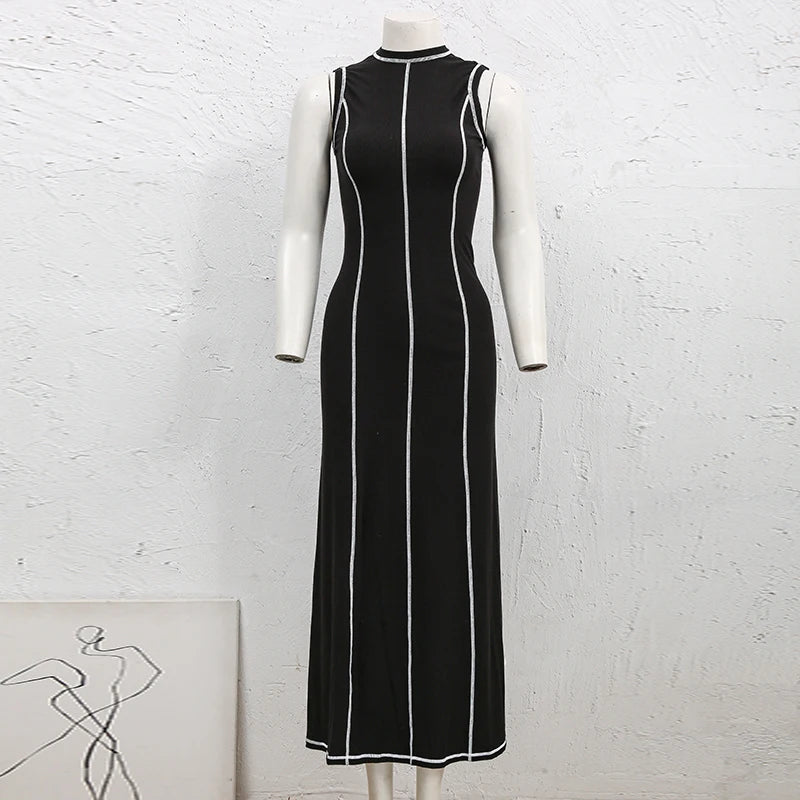 French Style Knitted Midaxi Dresses for Women Casual Solid Sleeveless