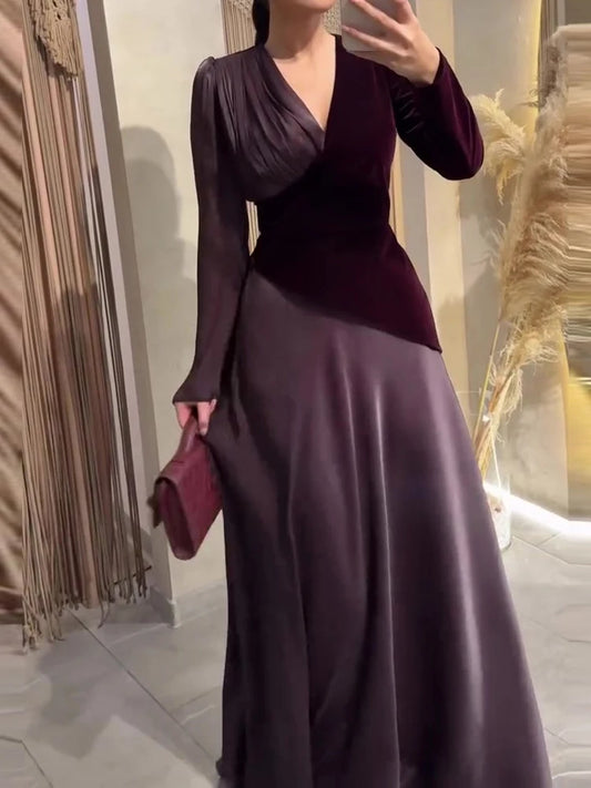 Contrasting Colors Slim Maxi Dress