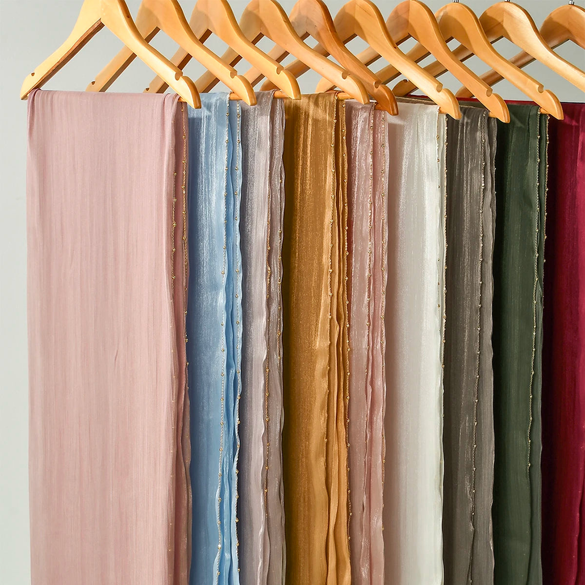 Beaded Silk Crinkle Shimmer Pleated Scarf