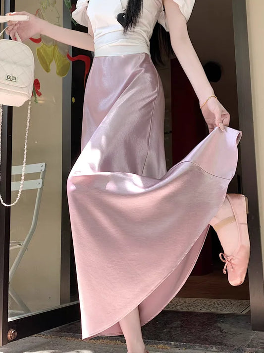 Satin Midaxi Skirt For Women Flowy Mermaid Trumpet Hem, High Waist, A Line Fit Spring Summer Autumn New Skirts