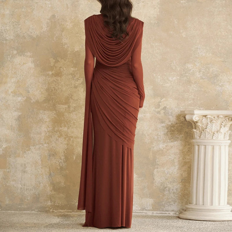 Long Sleeve Solid Color Slim Banquet Dress