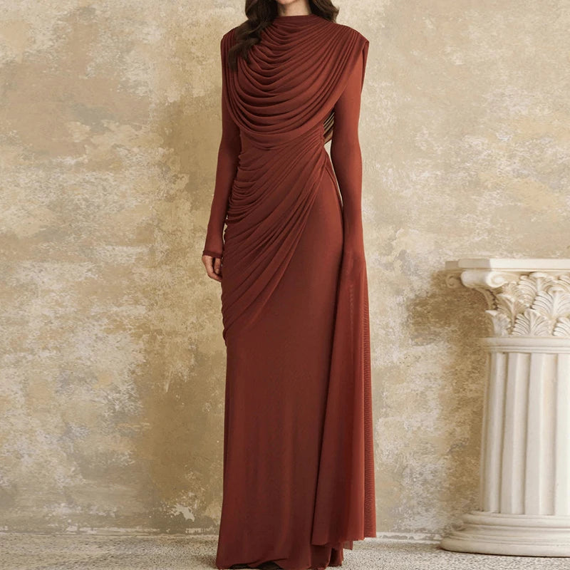 Long Sleeve Solid Color Slim Banquet Dress