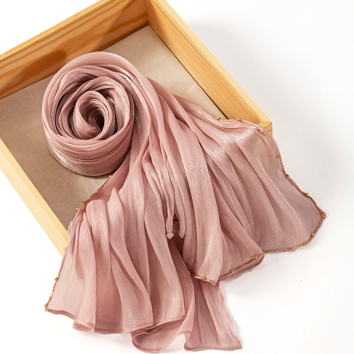 Beaded Silk Crinkle Shimmer Pleated Scarf