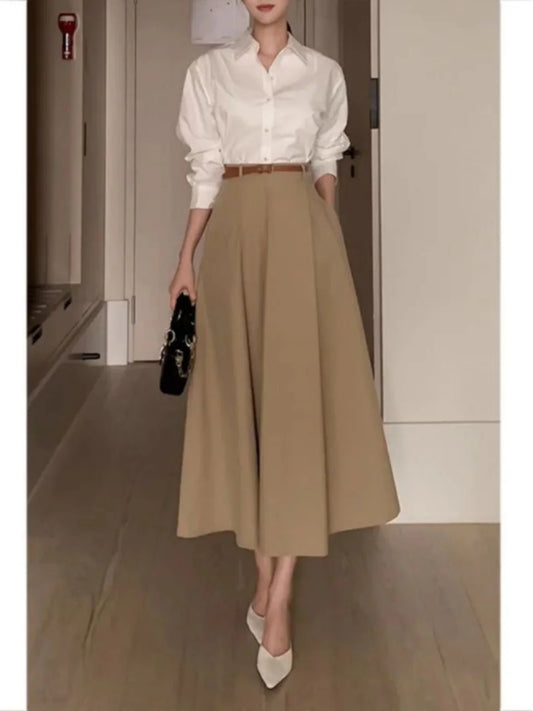 Slimming A-Line Midi Skirt Medium Length