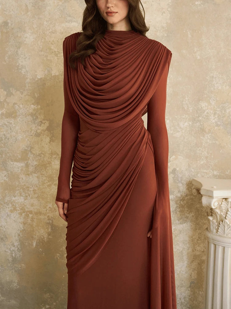 Long Sleeve Solid Color Slim Banquet Dress