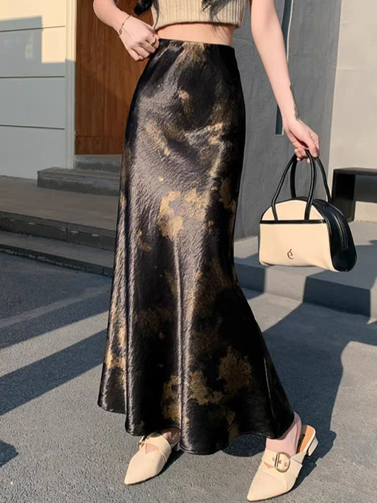 Tie-Dye Satin Mermaid Midaxi Skirt