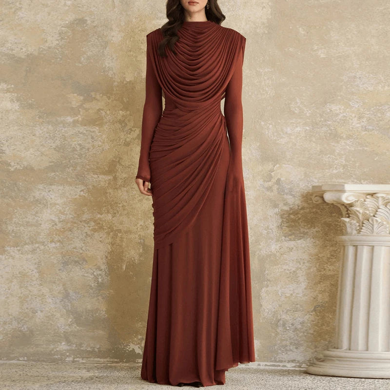 Long Sleeve Solid Color Slim Banquet Dress